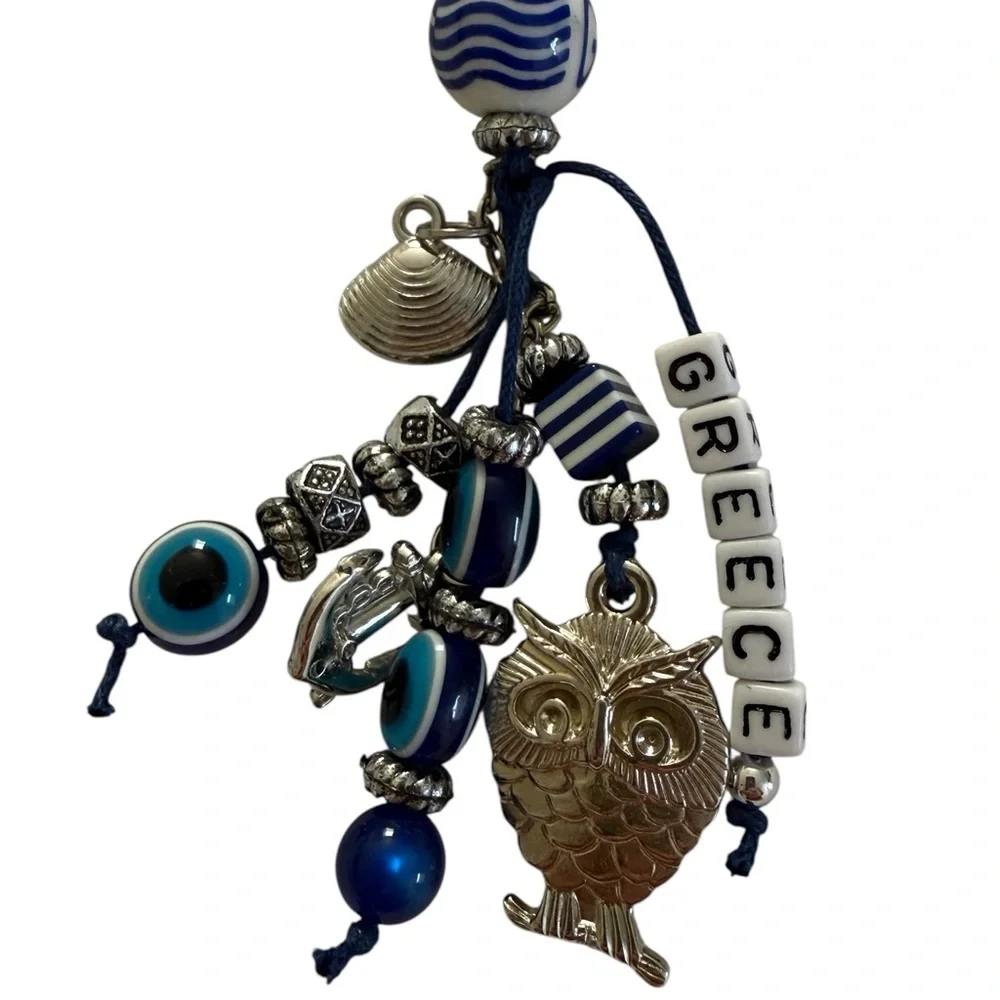 Greece Themed Keychain with Owl and Anchor Charms